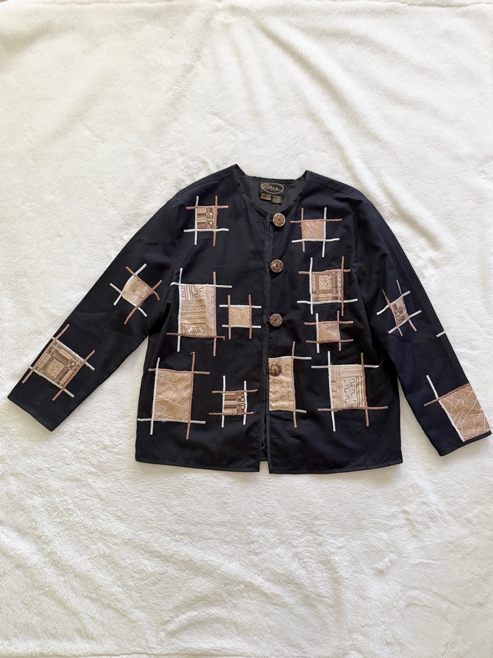 Alex Kim Vintage 90s Patchwork Jacket Black Tan Size Medium